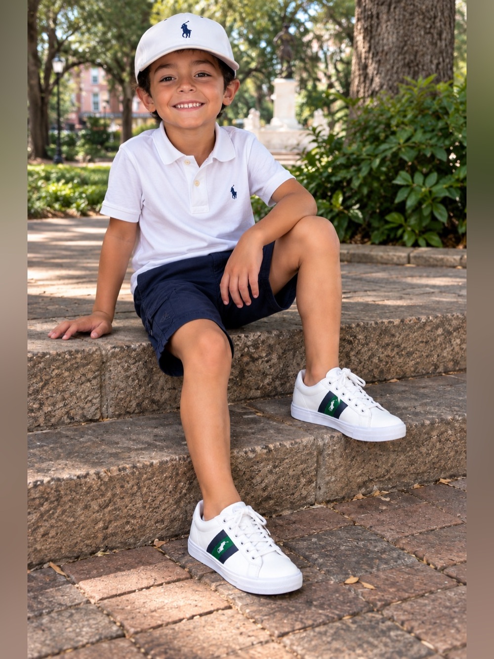 Polo Ralph Lauren Geoff Boys White Green & Navy Sneakers Size 3